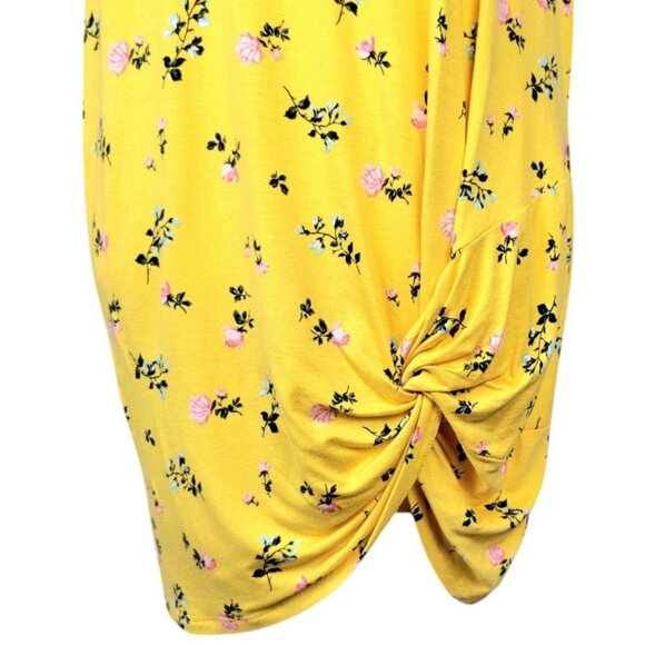 NWT Womens XXL Love Fire Yellow Floral Scoop Neck Scrunch Knot Sleeveless Top - Picture 7 of 12